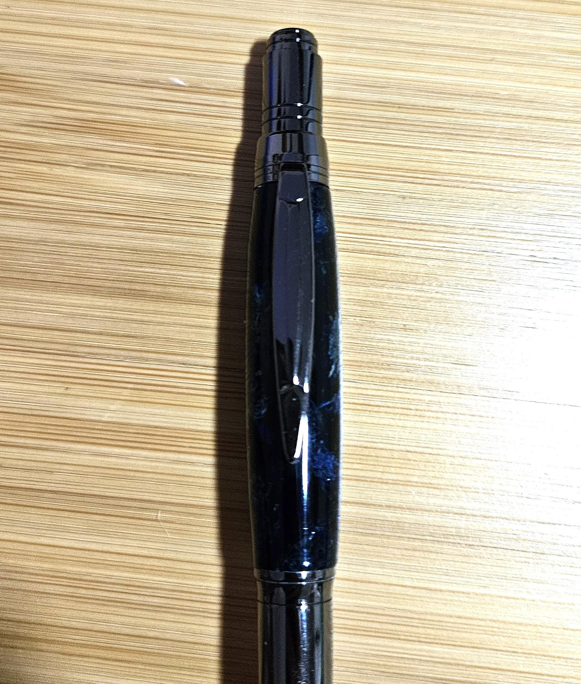 Refillable Ballpoint Pen, Chrysanthemum Flowers, Deep Blue Label-Cast Body, Clear Resin, Gunmetal Accents, Medium Tip, 1.3 oz (lightweight)