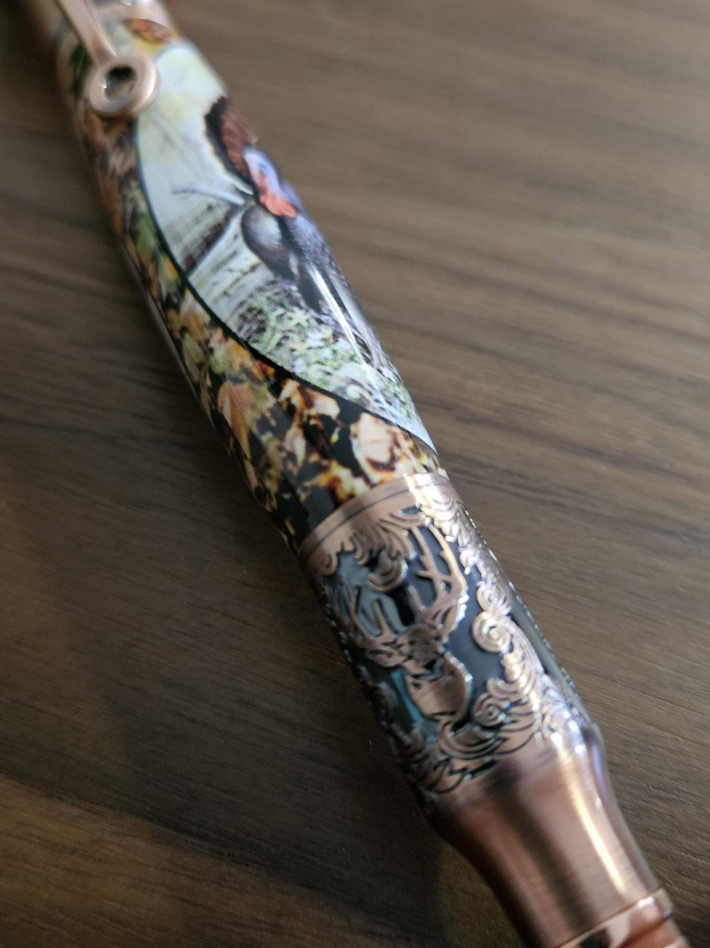 Refillable Ballpoint Pen, Turkey Hunters, Label Cast, Bolt Action, Deer Hunter, Antiqued Copper Accents, Fall Leaves, Outdoor Enthusiasts
