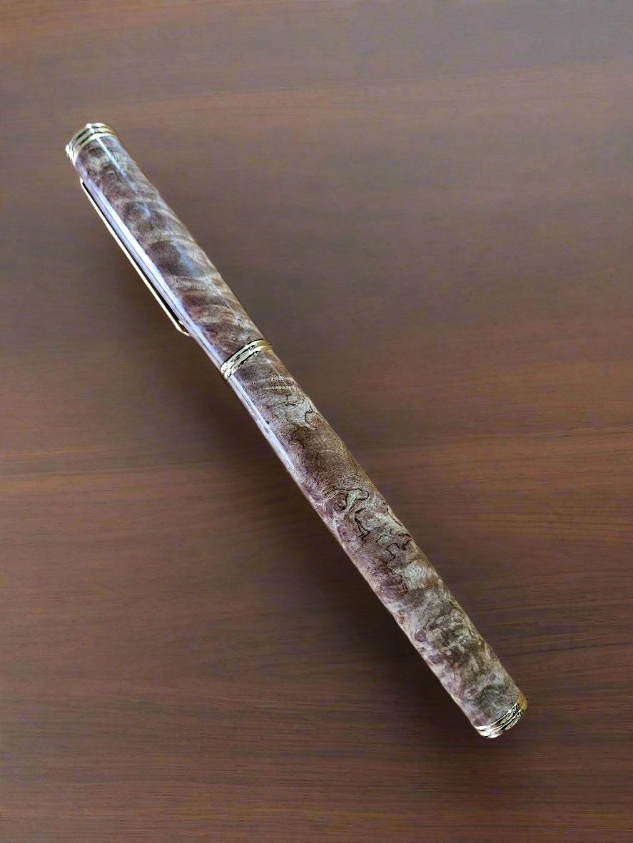 Refillable Capped Traditional 24kt Gold Rollerball Pen, Burl Wood, Black Accent, Medium Tip, 1.3oz, Lightweight, Gift for Her, Gift for Mom