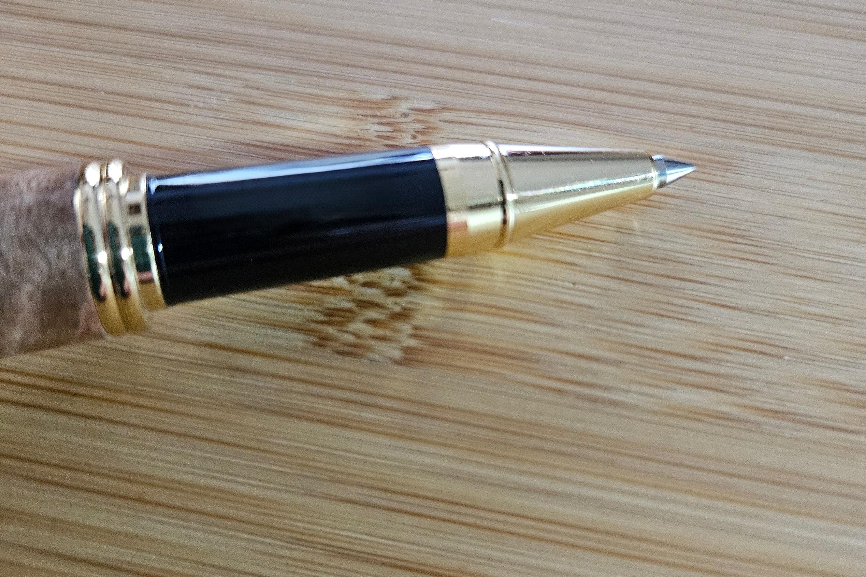 Refillable Capped Traditional 24kt Gold Rollerball Pen, Burl Wood, Black Accent, Medium Tip, 1.3oz, Lightweight, Gift for Her, Gift for Mom