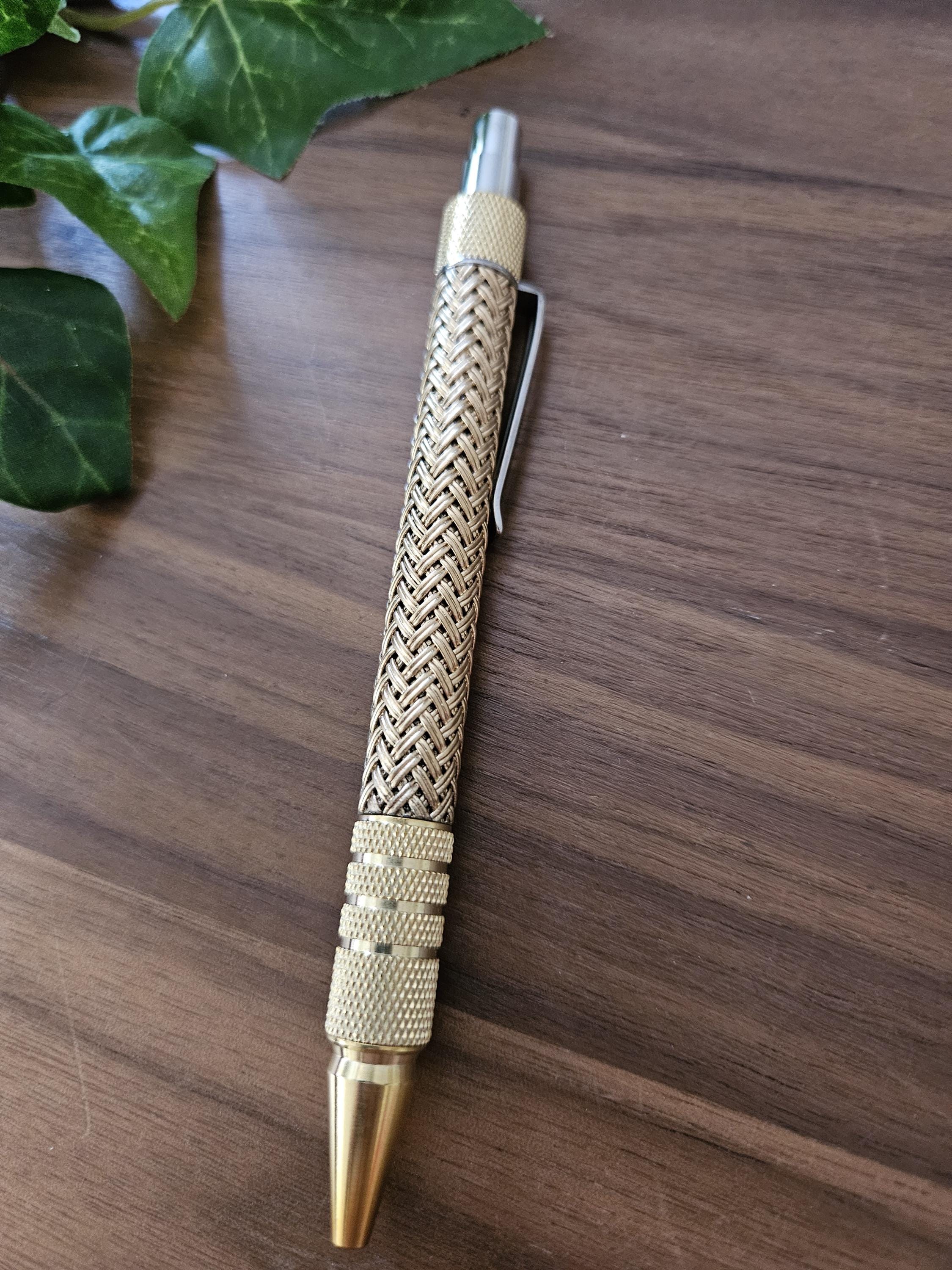 Refillable Ballpoint Pen, Dura Click Brass, Every Day Carry (EDC), Carbon Fiber, True Texture, Brass and Chrome Accents, Gifts for Dad & Him