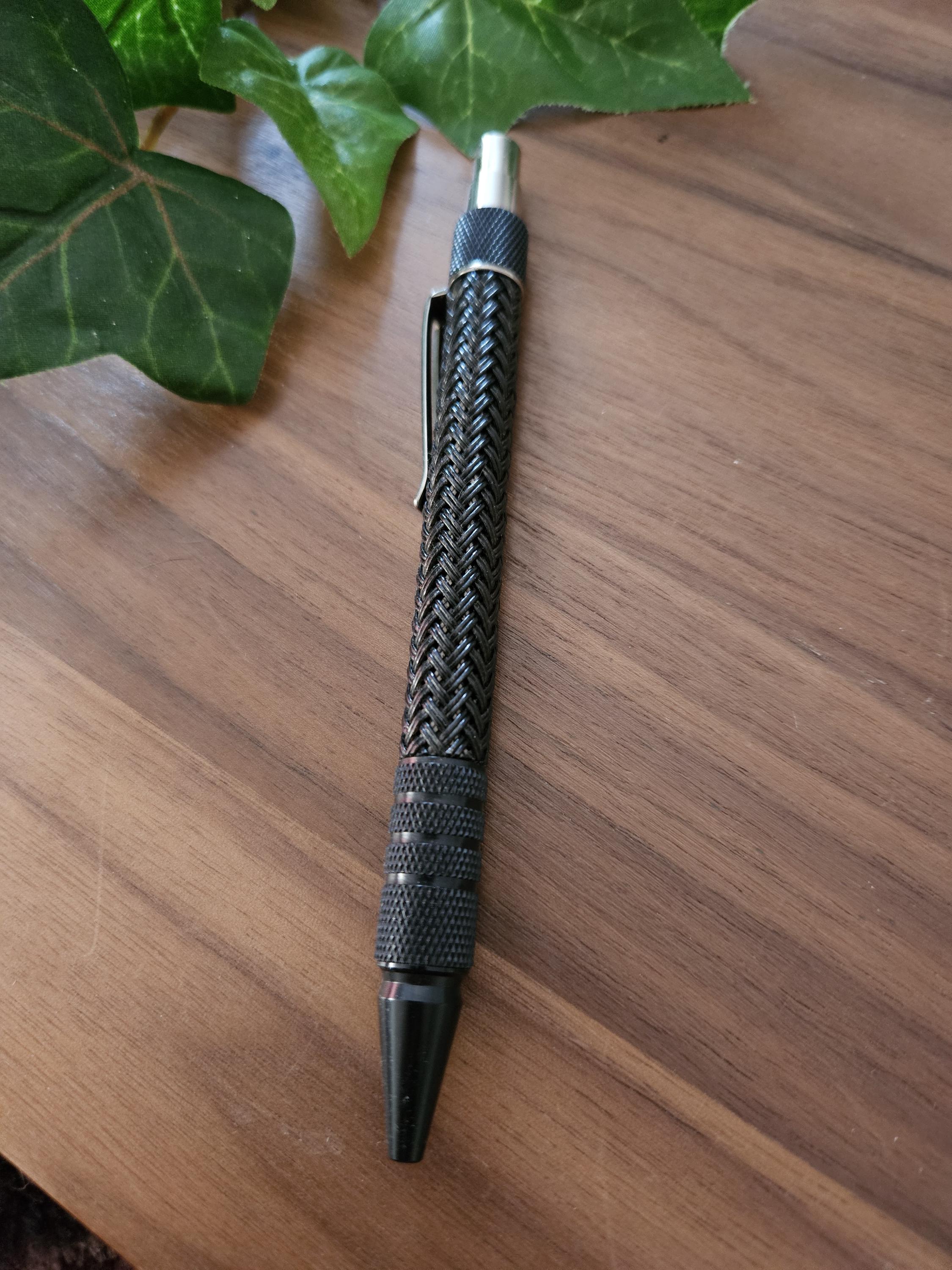 Refillable Ballpoint Pen, Dura Click Black, Every Day Carry(EDC), Carbon Fiber, True Texture, Anodized Aluminum & Chrome Accents, Medium Tip