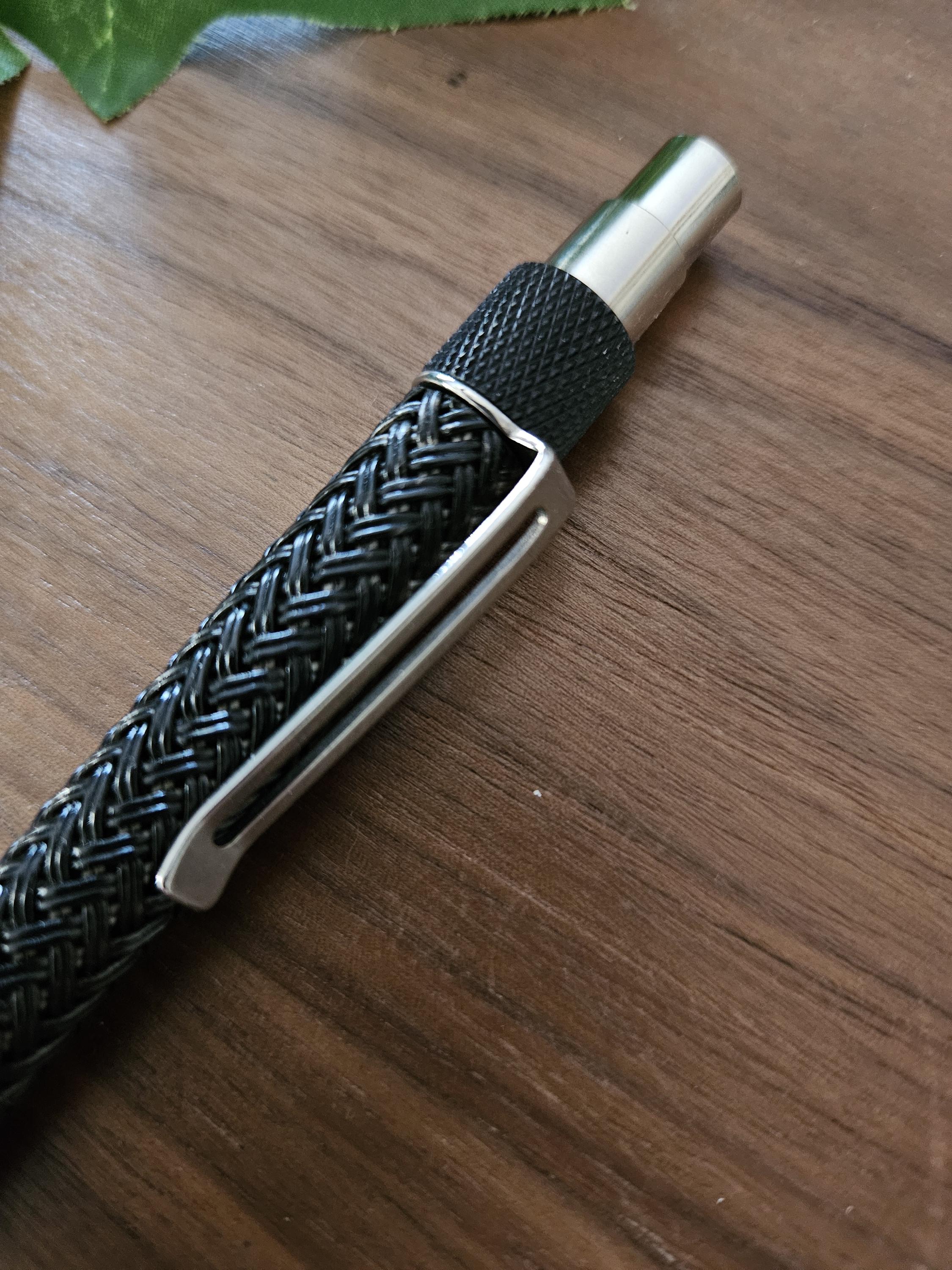 Refillable Ballpoint Pen, Dura Click Black, Every Day Carry(EDC), Carbon Fiber, True Texture, Anodized Aluminum & Chrome Accents, Medium Tip