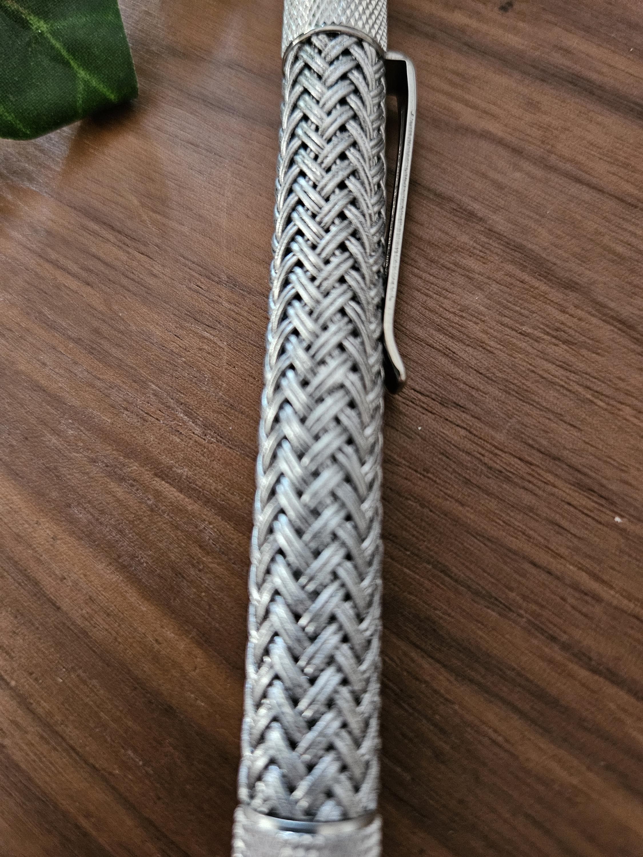 Refillable Ballpoint Pen, Dura Click Stainless Steel, Every Day Carry (EDC), Carbon Fiber, True Texture, Stainless Steel & Chrome Accents