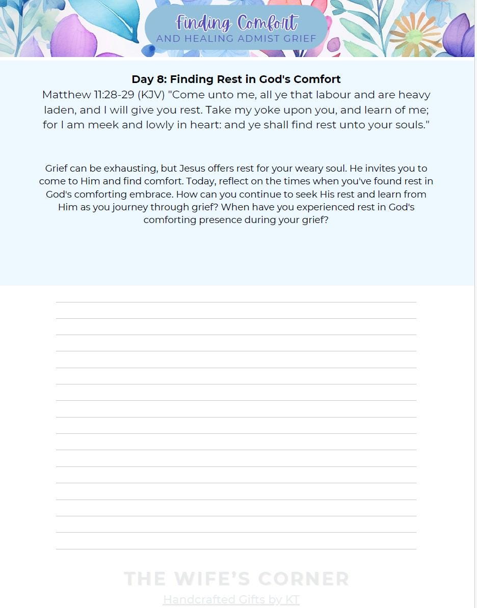 21-Day Digital Devotional Journal, "Finding Comfort in Grief", Scriptures, Religious Writing, Reflection, God's Word, Psalm 147:3 (KJV)