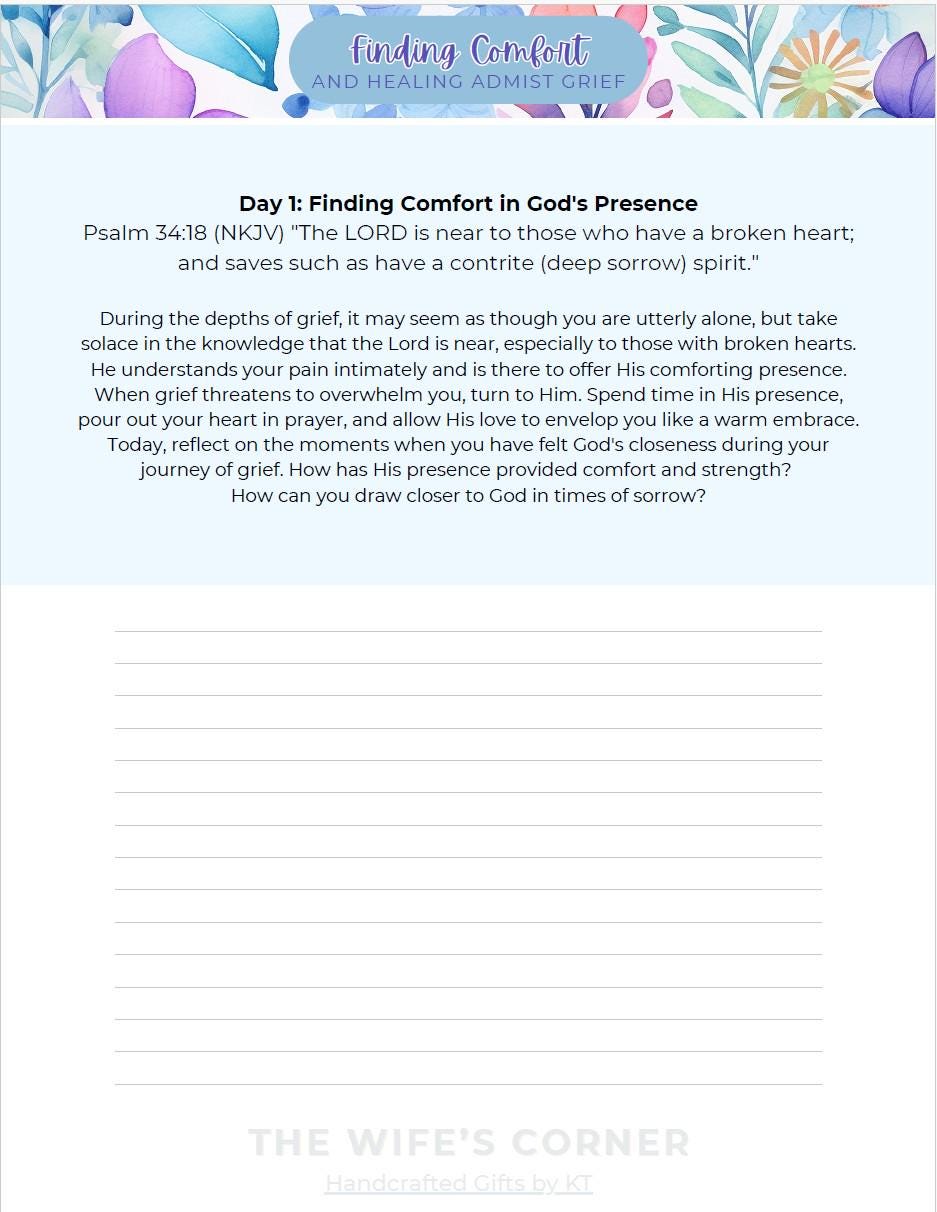 21-Day Digital Devotional Journal, "Finding Comfort in Grief", Scriptures, Religious Writing, Reflection, God's Word, Psalm 147:3 (KJV)