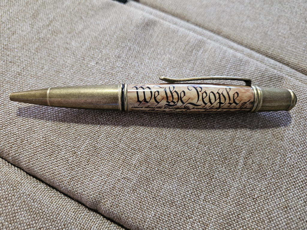 Refillable Twist Style Ballpoint Pen, We The People, Label Cast, Antique Brass Accents, 1.7oz, Gift for Lawyer, Gift for Congressman