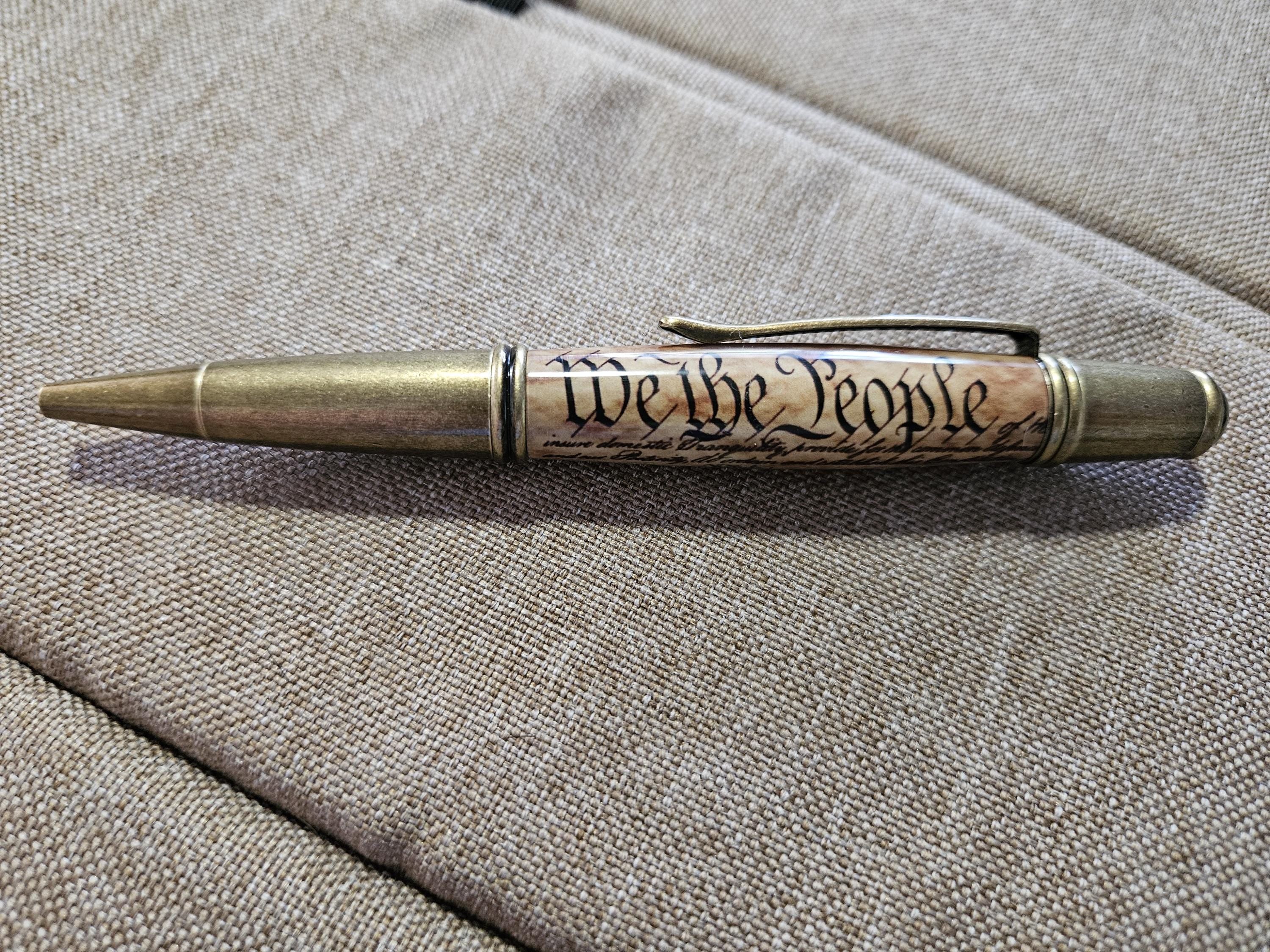 Refillable Twist Style Ballpoint Pen, We The People, Label Cast, Antique Brass Accents, 1.7oz, Gift for Lawyer, Gift for Congressman