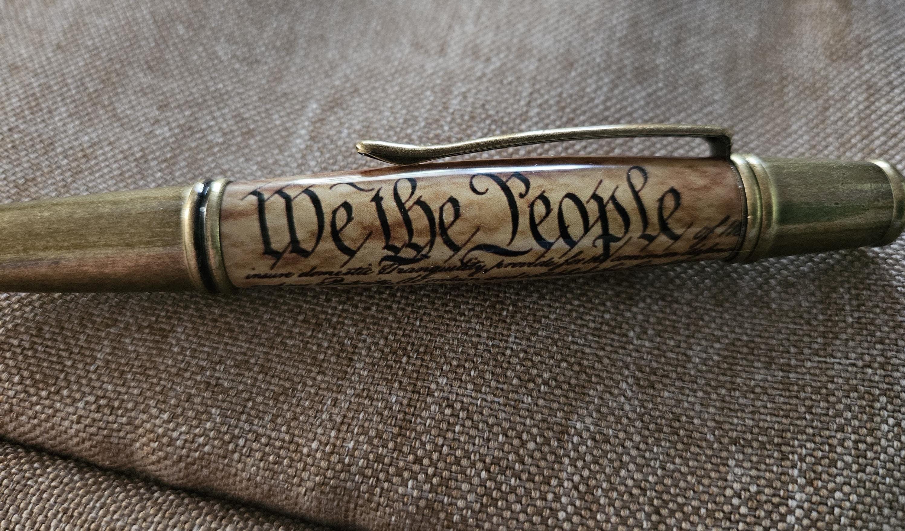 Refillable Twist Style Ballpoint Pen, We The People, Label Cast, Antique Brass Accents, 1.7oz, Gift for Lawyer, Gift for Congressman