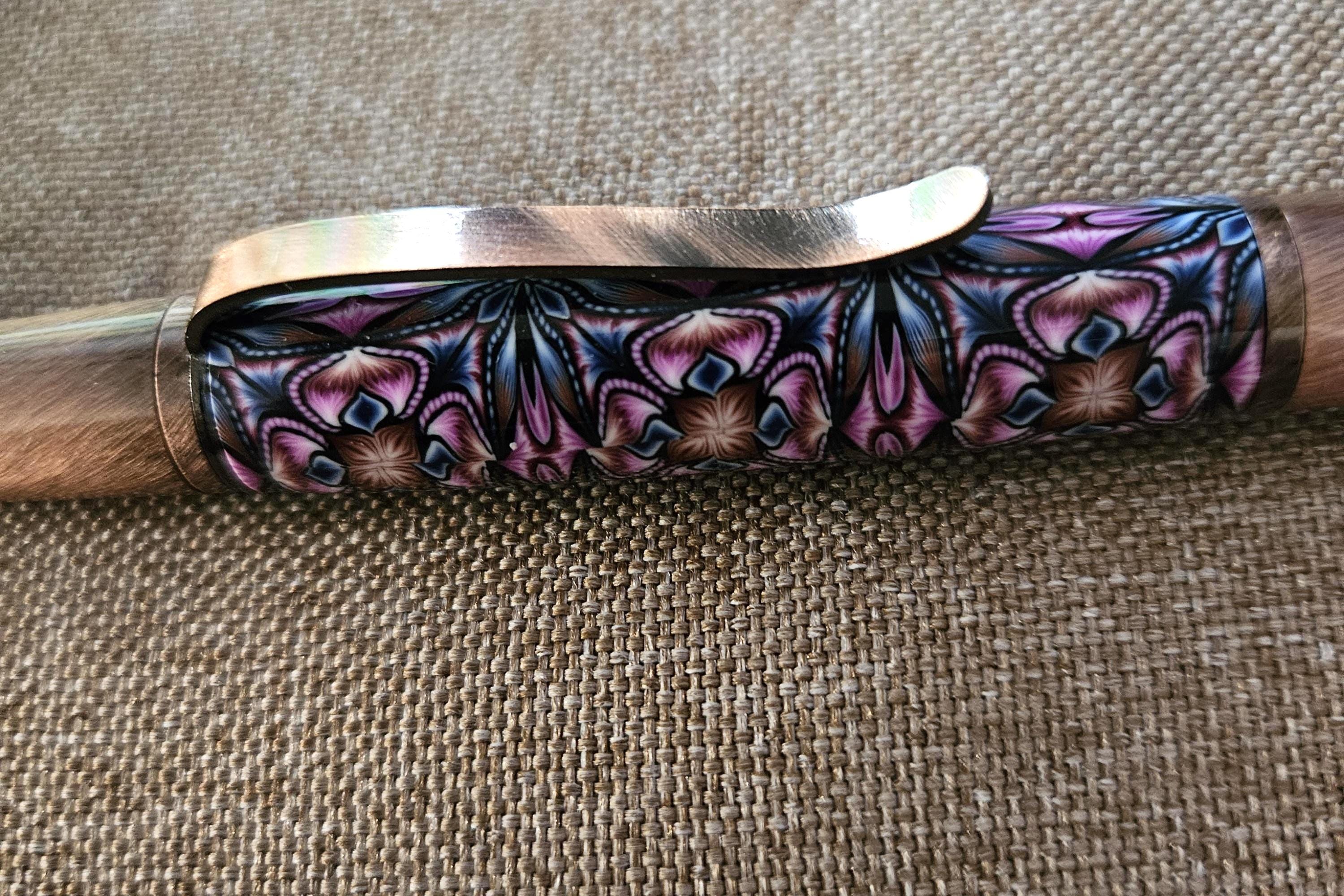Refillable Polymer Clay Pen, Antique Copper Accents, Floral Pattern, Blue Pink Copper Colored Body, Medium Tip, 1.7 oz, Gift for Mom