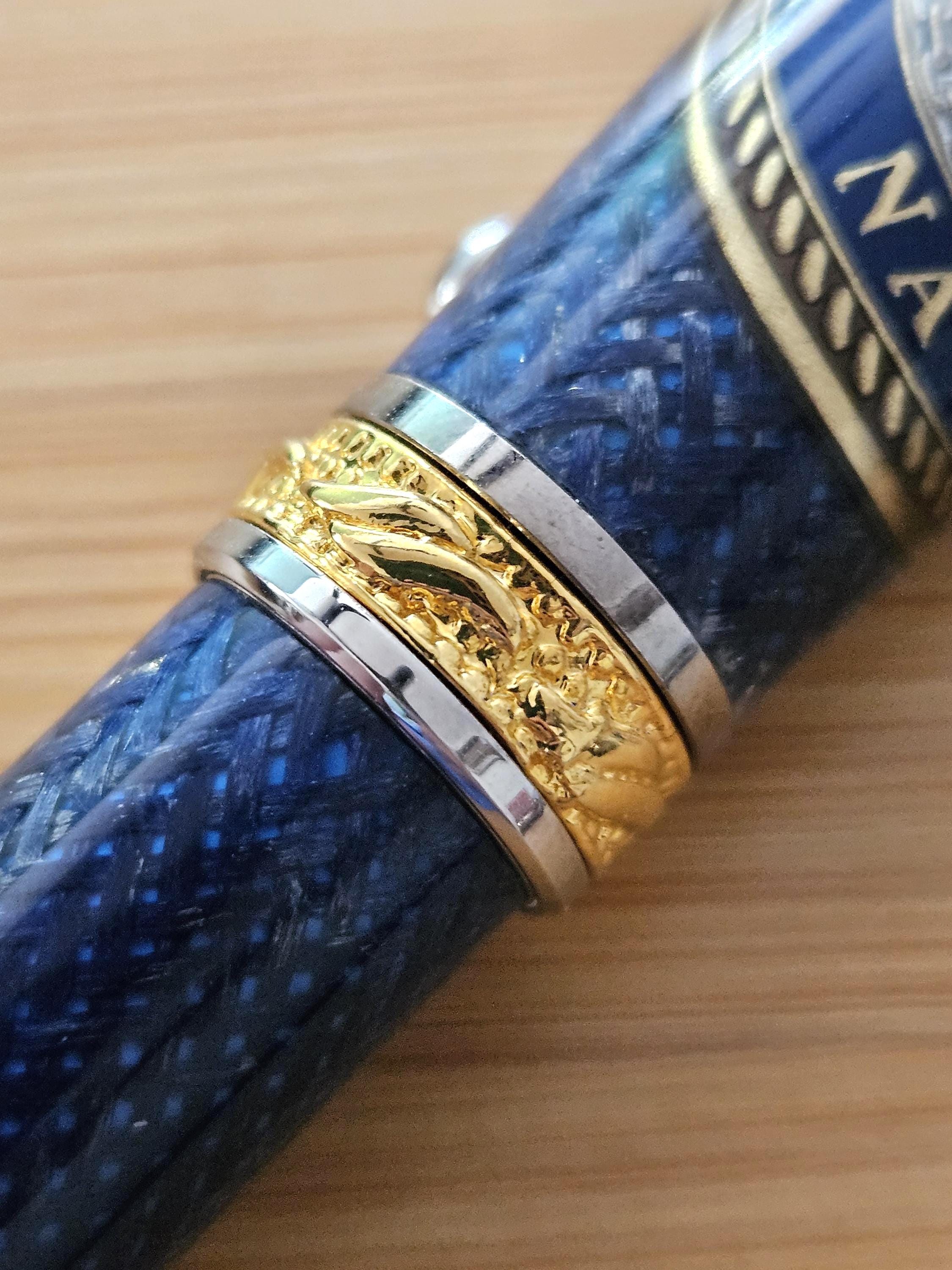 Refillable Capped Rollerball Blue Carbon Fiber Pen, Navy Emblem Coin, Majestic Junior Gold and Rhodium Accents, Navy Veterans & Active Duty