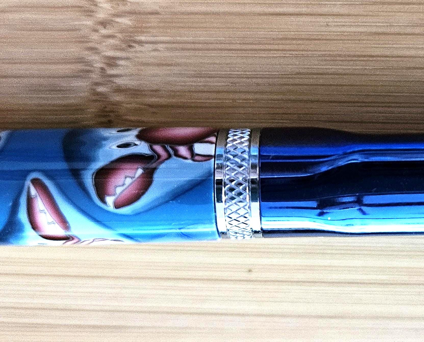 Refillable Polymer Clay Twist Pen, True Texture, Blue Titanium & Chrome Accents, Crab Pattern, Red and Blue Colored Body, Medium Tip, 1.7 oz