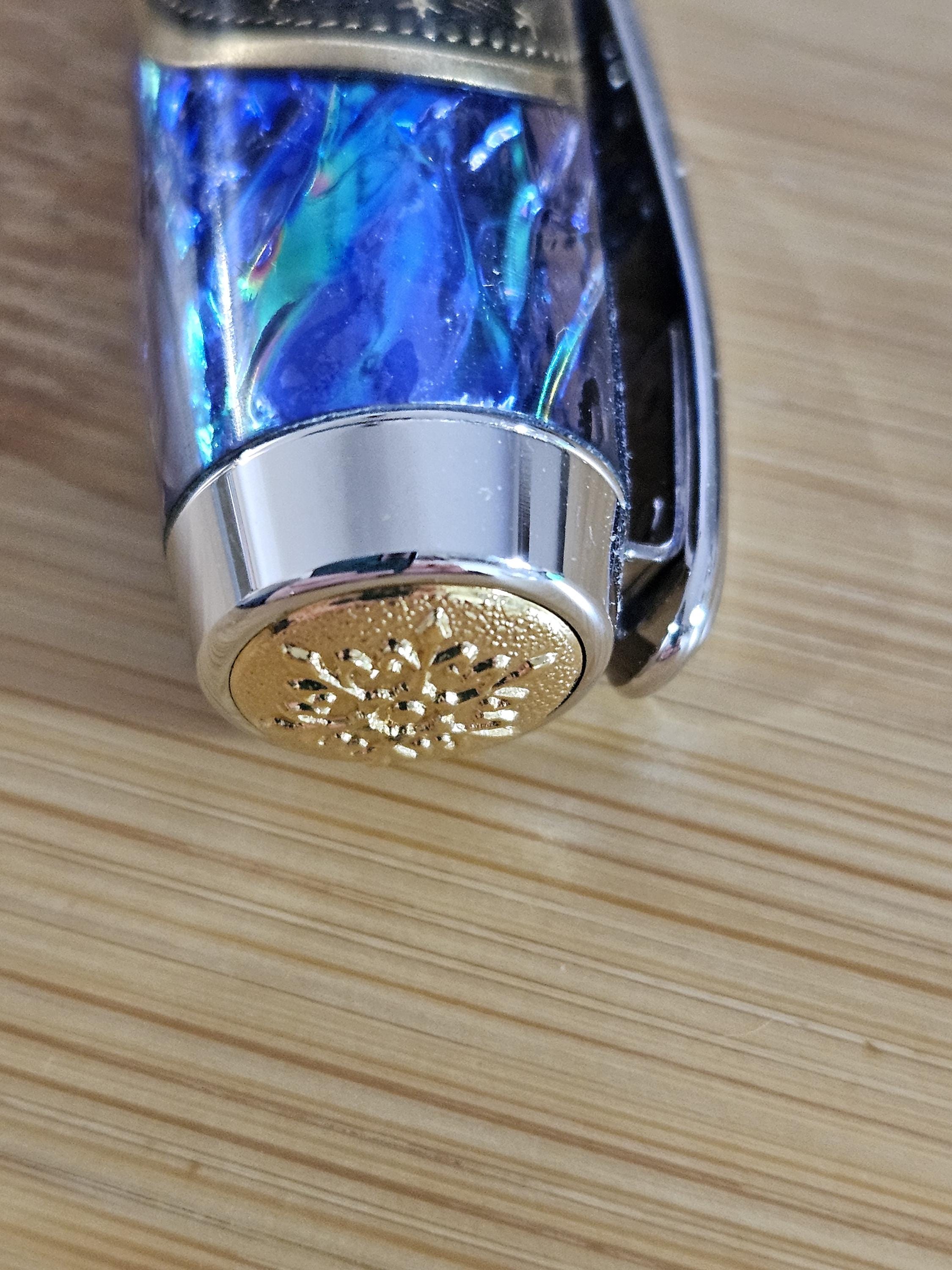 Refillable Capped Junior Statesman Rollerball Pen, Opal FX Body, Navy Peacoat Button, Chrome and Gold Accents, Medium Tip, Gift for Military