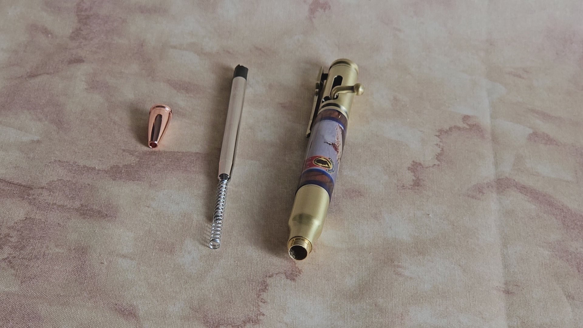 USS Forrestal Ship Pen with a Rifle Antique Brass Kit & Redwood Segmentations from Officer's Country - Unique Collectible Gift
