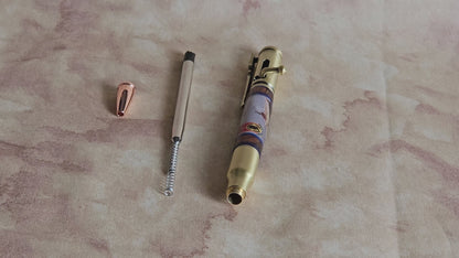 USS Forrestal Ship Pen with a Rifle Antique Brass Kit & Redwood Segmentations from Officer's Country - Unique Collectible Gift